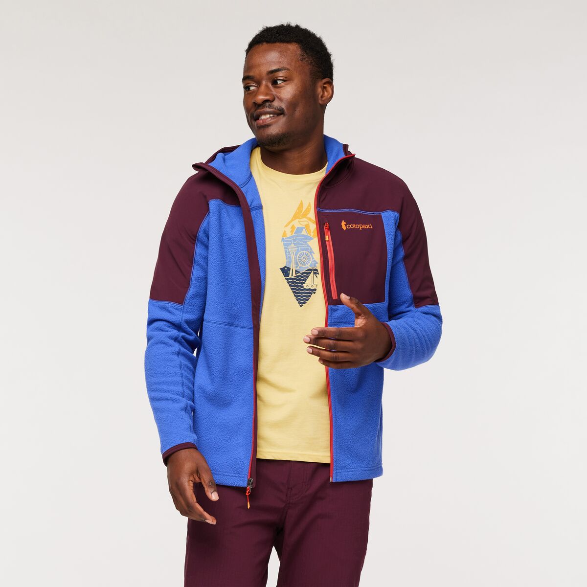 Abrazo Hood FullZip Fleece Jkt - Wine/Blue Violet