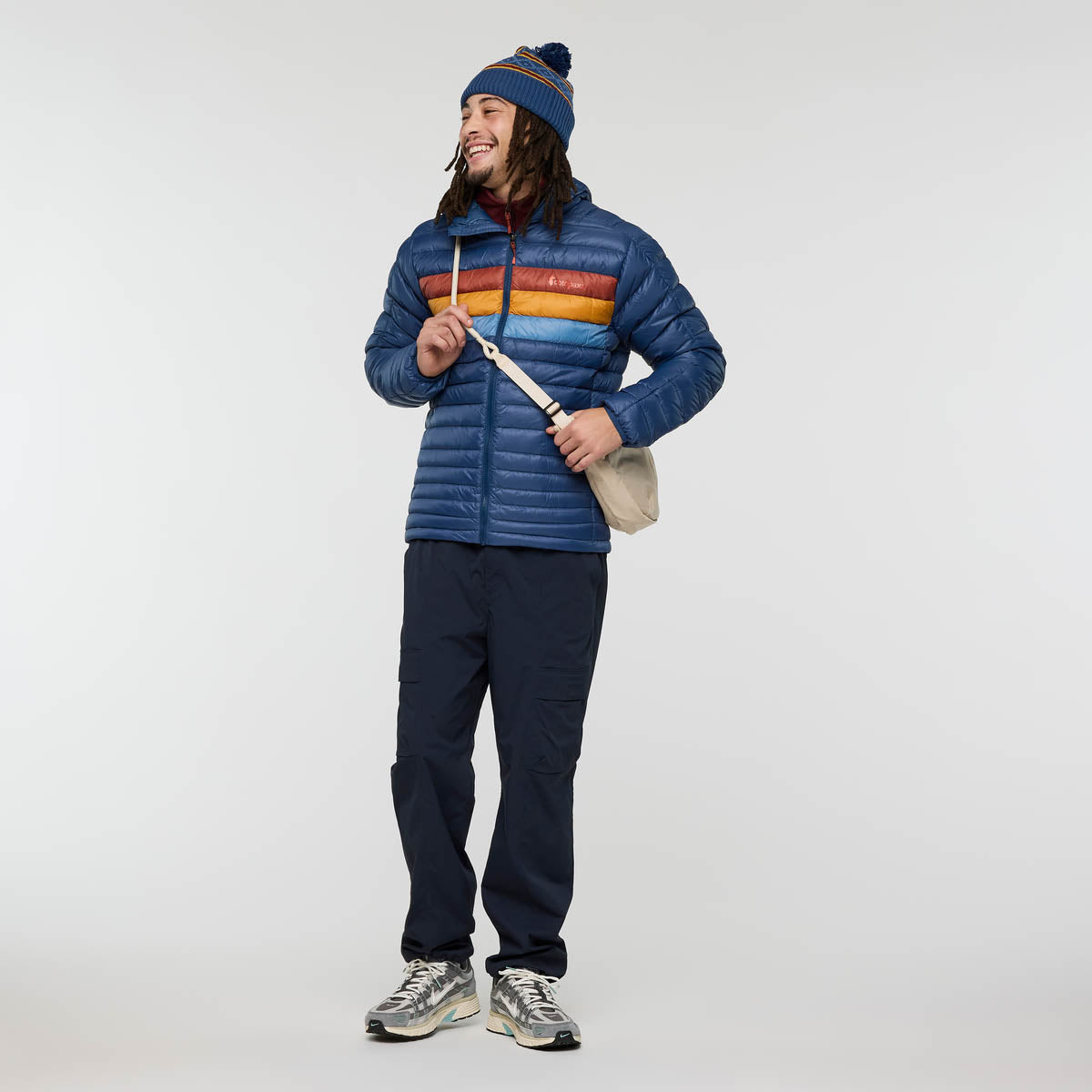 Fuego Down Hooded Jacket Men - Deep Sea Stripes