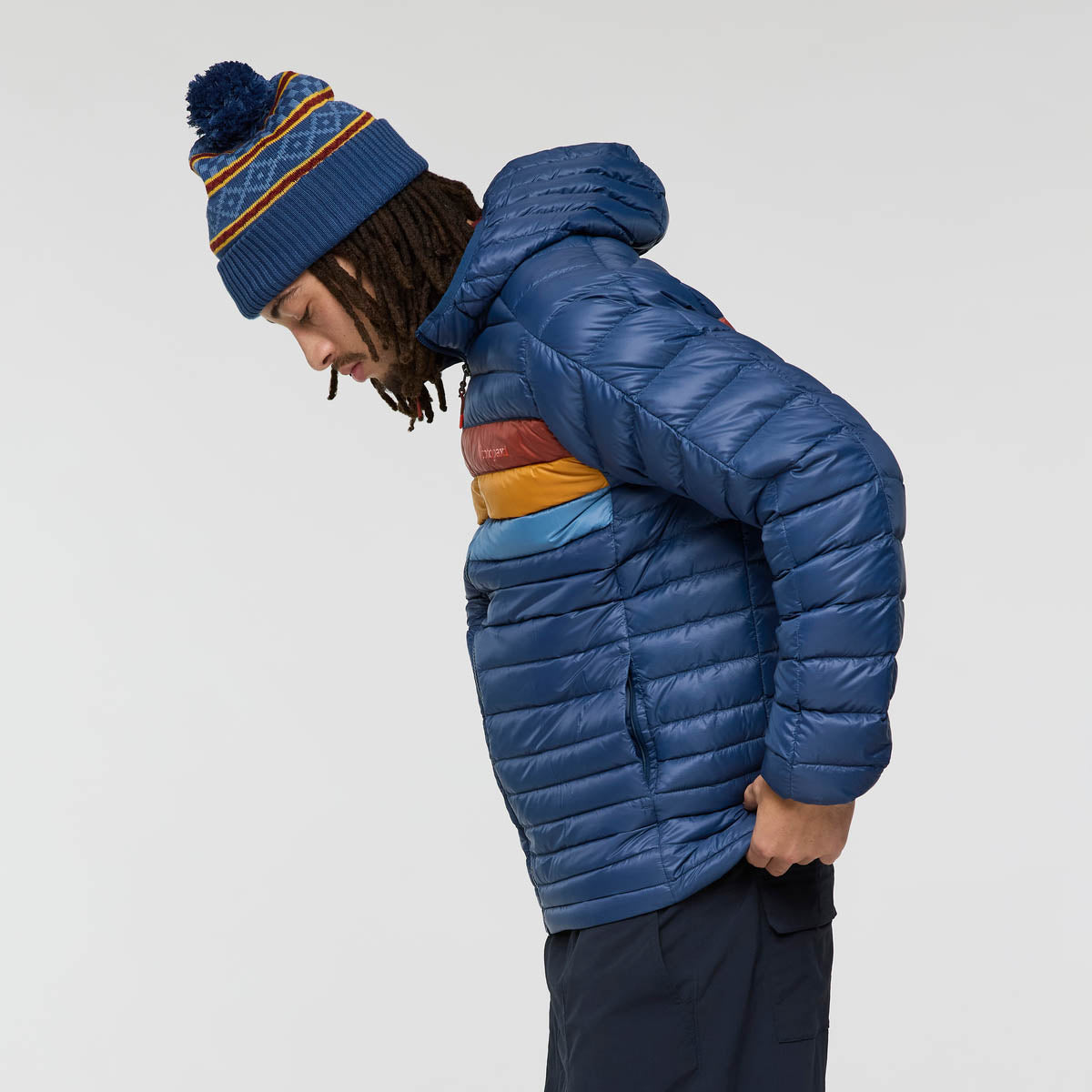 Fuego Down Hooded Jacket Men - Deep Sea Stripes